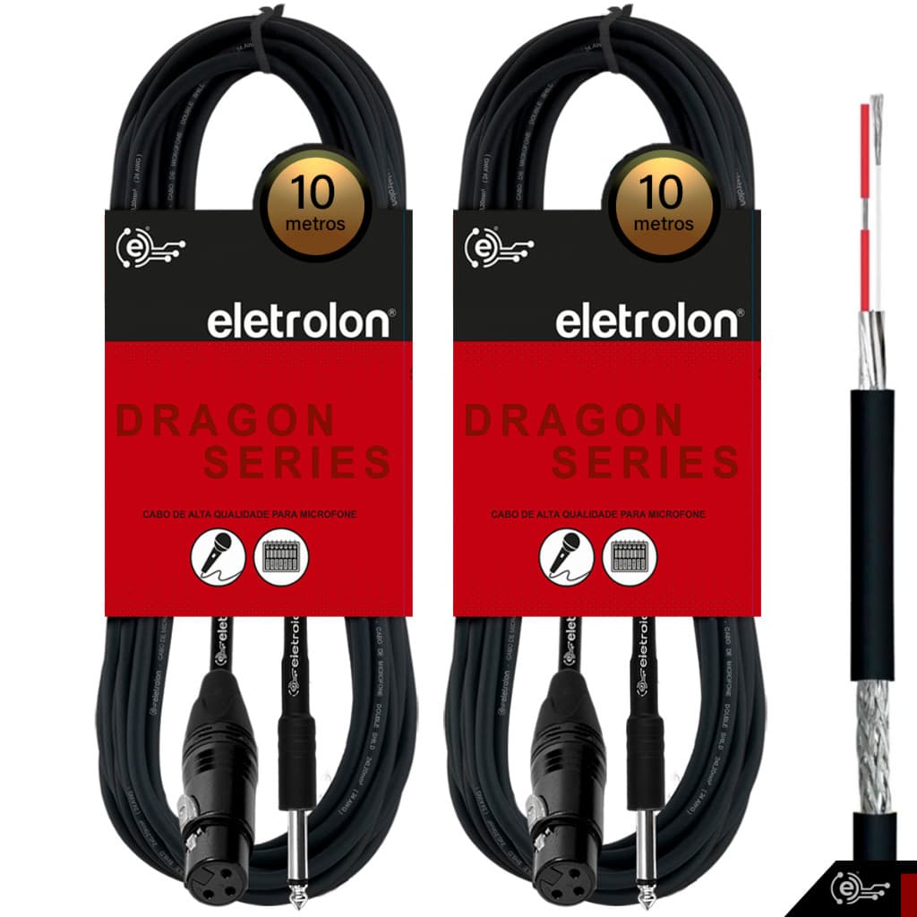 Kit 2 Cabo De Microfone P10 Mono Para Xlr Fêmea 10m Metros