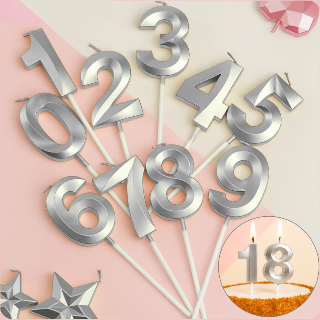 Kit 2 Velas de Aniversário Unidade Design Perolizada Prateada Metalizada Bolo - Silver Festas