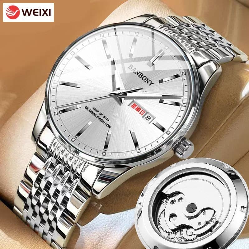 Relógio famoso genuíno suíço, movimento automático masculino, mecânico, luminoso, à prova d'água, calendário duplo
