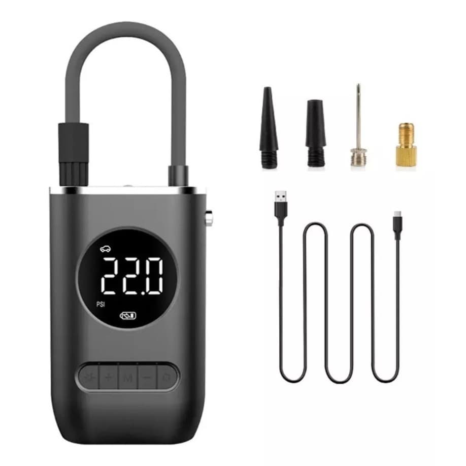 Bomba De Encher Pneu Carro Bike Moto Portátil Digital Preto