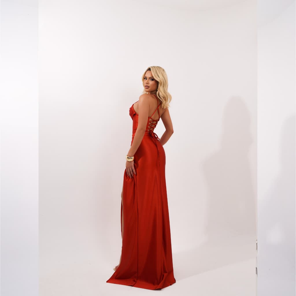 Vestido Longo Festa Acetinado Fenda Trançado Elegante Feminino Madrinha Formatura Casamento
