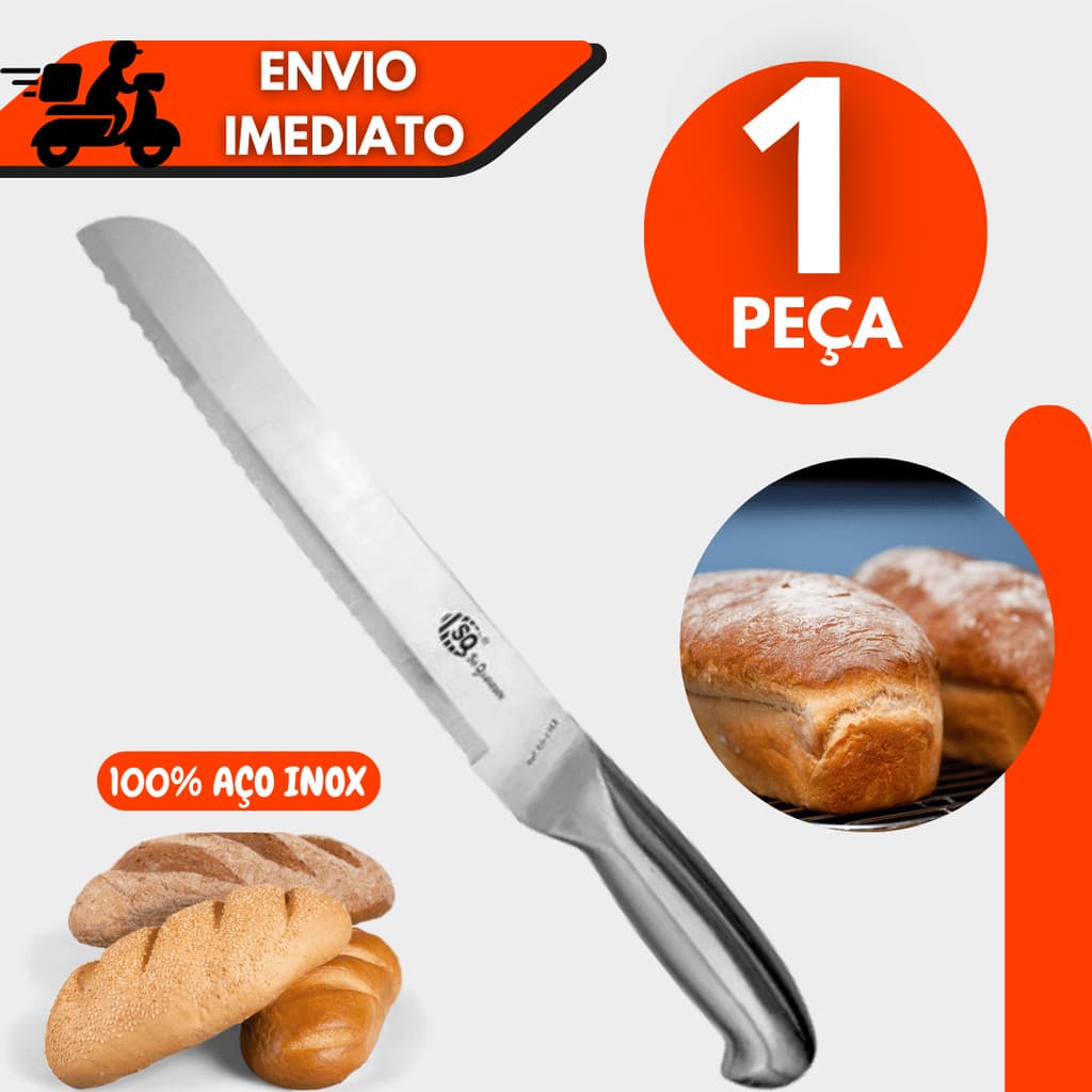 Faca de Pão 8 polegadas 100 % Aço Inox – Resistência e Corte Fácil - Cozinha