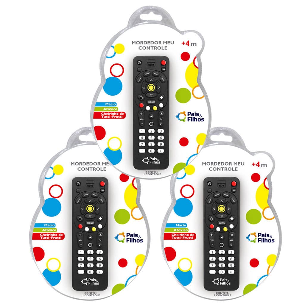 Kit Mordedor Controle Remoto com 3 Unidades Atóxico Vinil Com Cheirinho Pais e Filhos