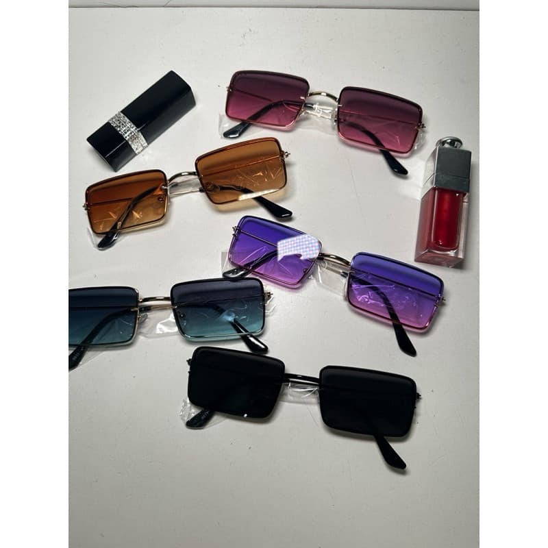 Óculos de Sol Retangular Retro Vintage Sem Aro Clássico Metal Masculino e Feminino