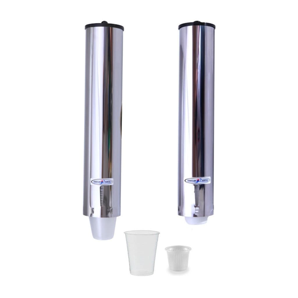 Kit 2 Suportes Porta Copos Descartavel Para Agua e Cafe Dispenser Aco Inox Escritorio Empresa Cafeteria