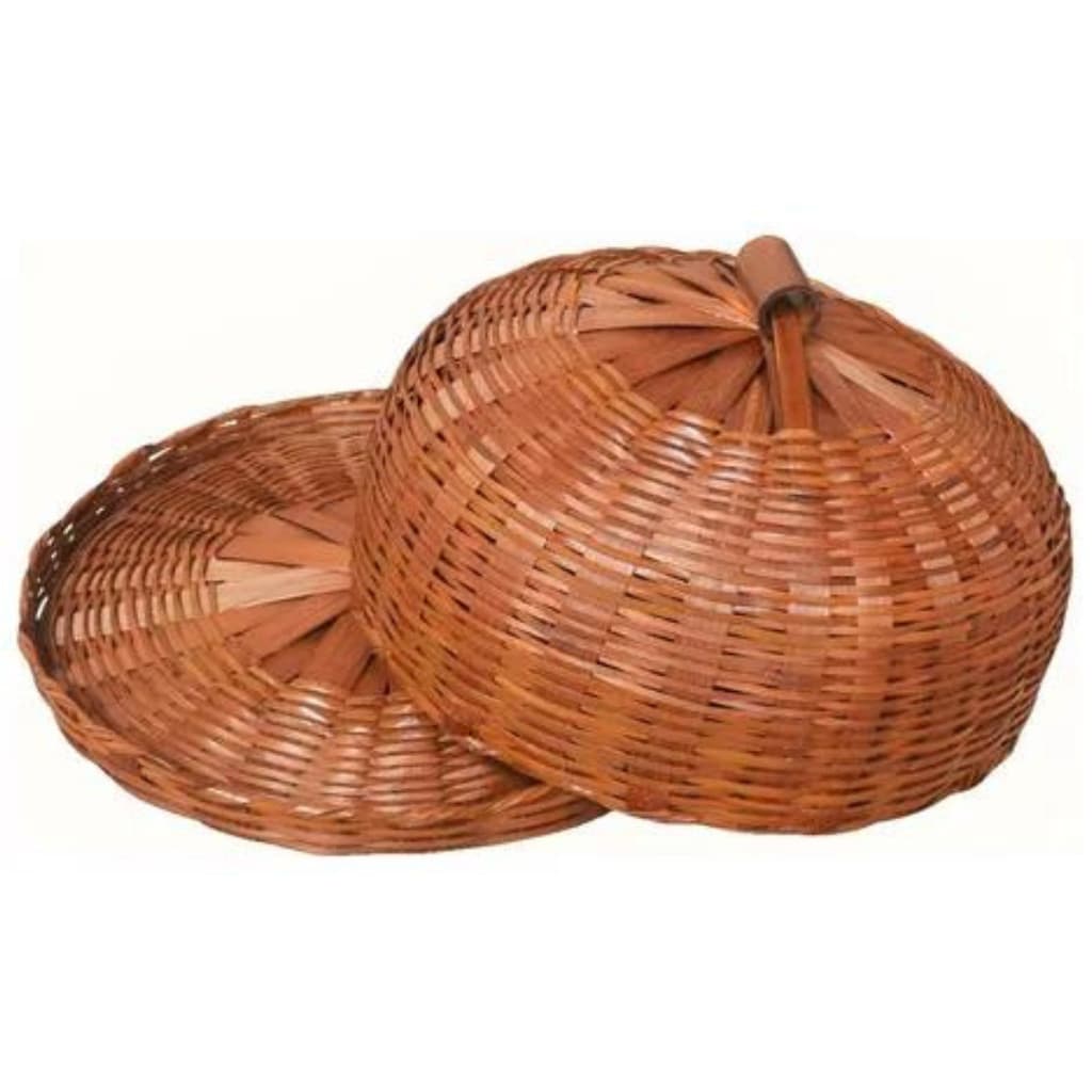 Cesto boleira Porta Bolo E Pão Com tampa de Bambu 30x15cm