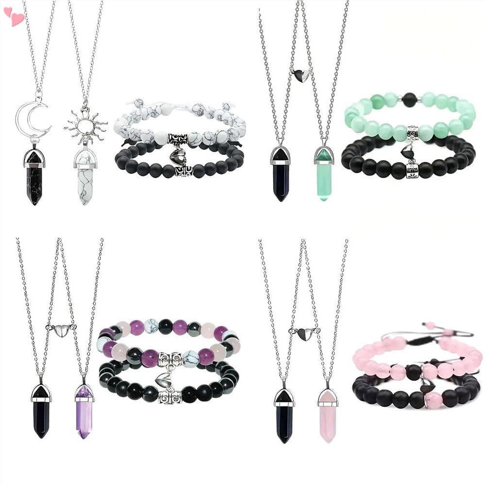 Colar De Casal Correspondência Pulseira De Pedra Natural Cristal De Quartzo Hexagonal Para Mulheres Homens BFF Amizade Jóias Presente