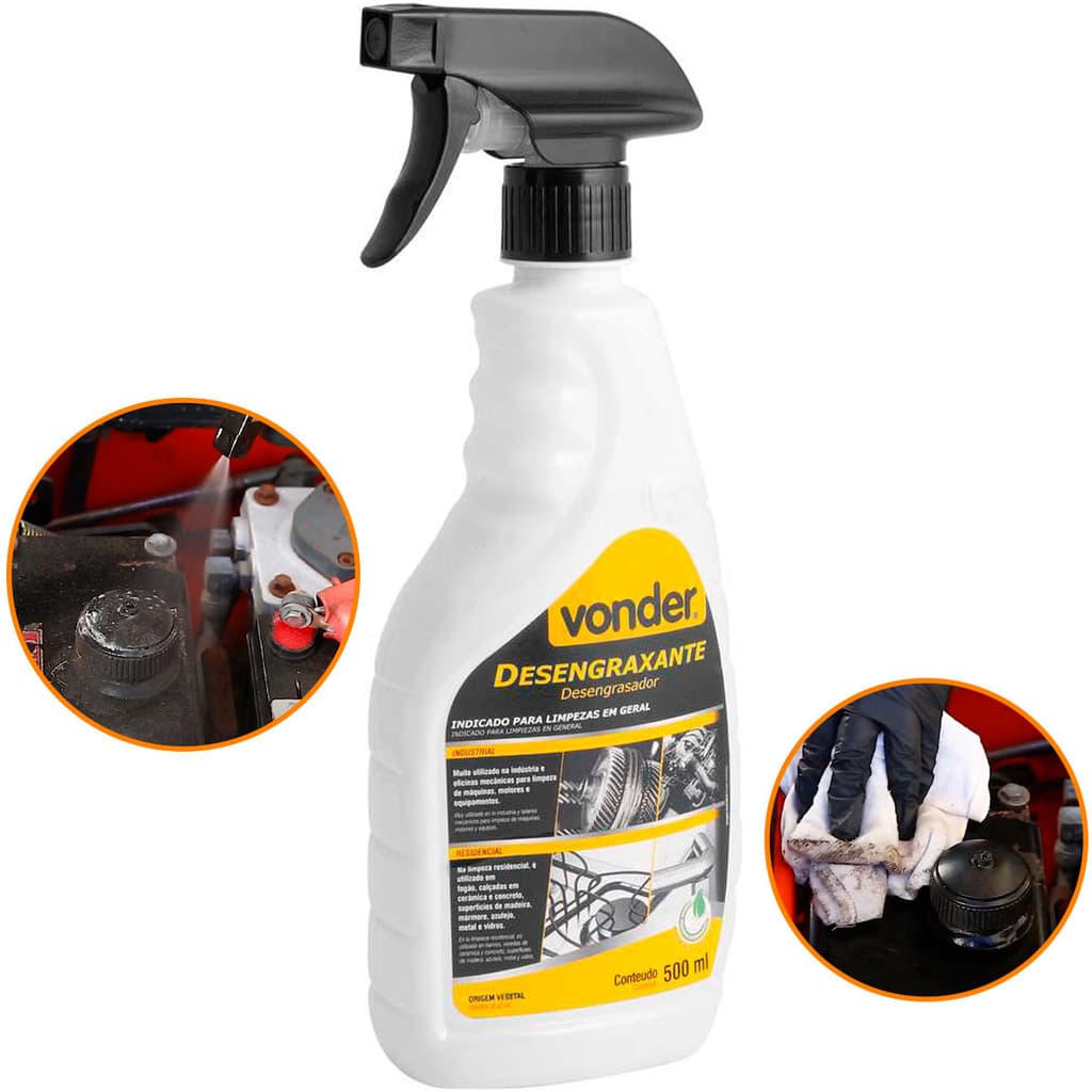 Desengraxante 500ml Spray Multiuso Vonder Limpeza Pesada Motor Peças Rodas Óleo Automotivo