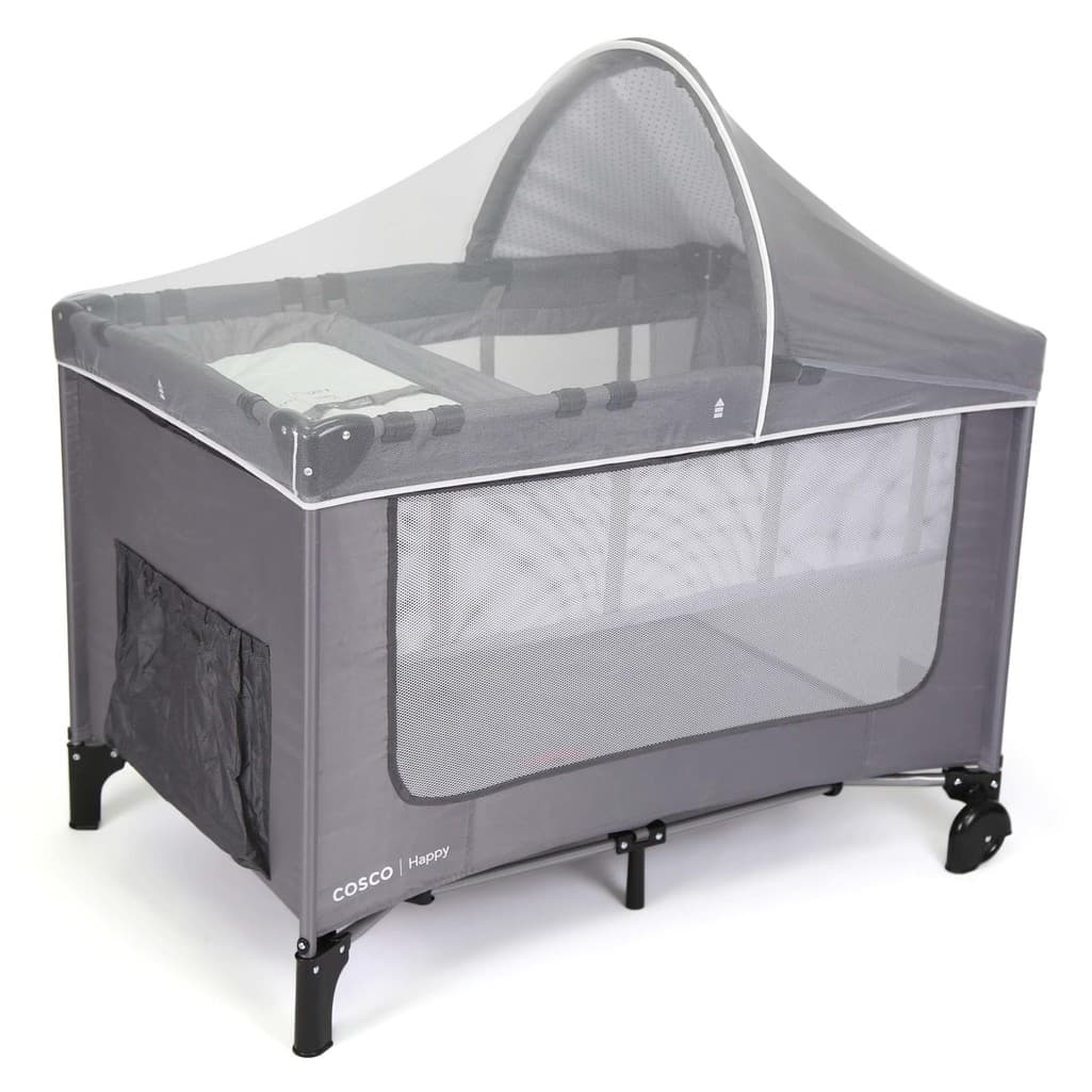 Berço Portátil Cosco kids Happy Com Mosquiteiro e Trocador 0-15kg Cinza