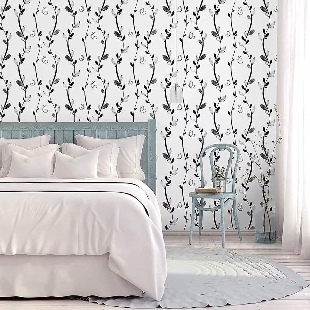 Papel De Parede Adesivo Autocolante Floral Folhas e Borboletas 45 Cm X 5 Mts