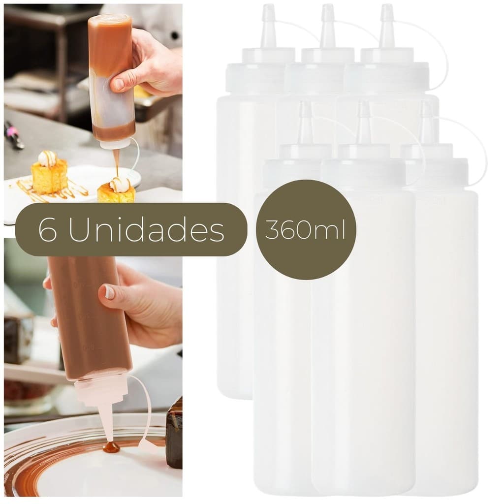 6 Bisnagas Flex De Molhos E Caldas Cozinha 360ml Com Tampa - KIT 6 BISNAGAS PARA MOLHO 360ML