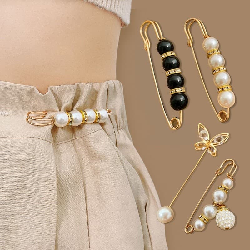 1/6 Pçs Conjunto De Broche De Roupas Femininas Pérola Strass Broches Para Mulheres Lapela Pino Aperto Cintura Diy Acessórios