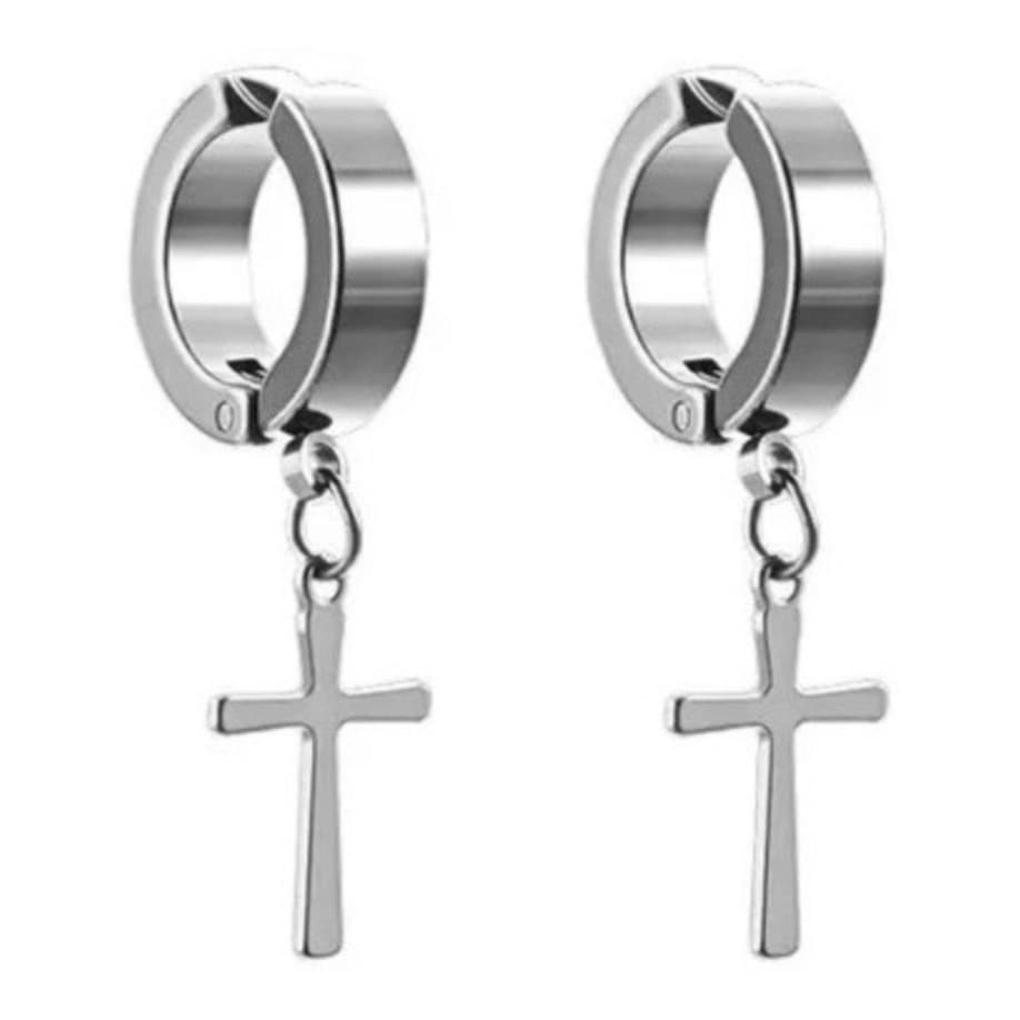 Brinco Masculino Feminino Argola Cruz Aço Cirurgico Punk