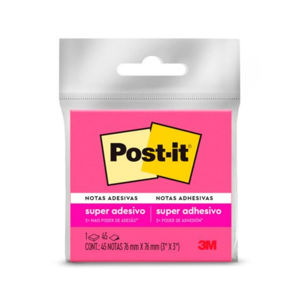 Bloco Adesivo Post‑it Telha 76×76 mm Super Adesivo 90 fls