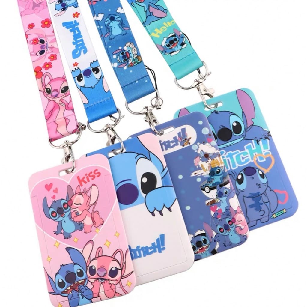 Porta Crachá Stitch Retrátil com Cordão e Crachá Rígido Horizontal