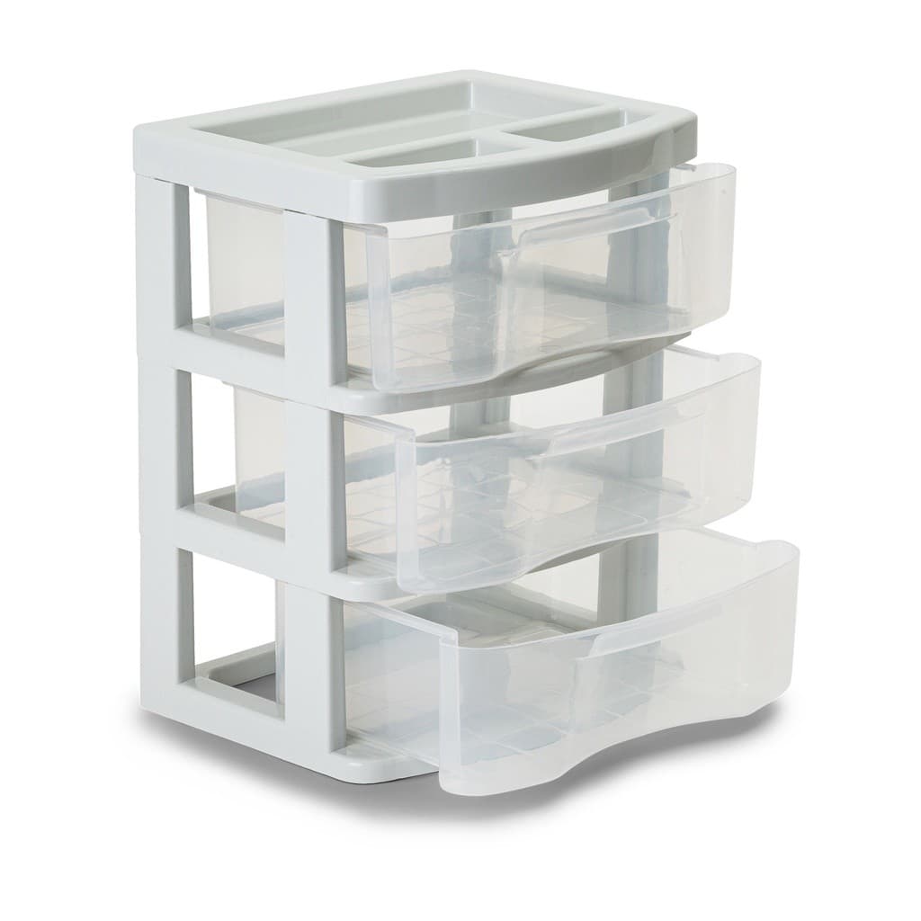 Gaveteiro De Mesa Transparente Pequeno 3 Gavetas Plástico Organizador Multiuso