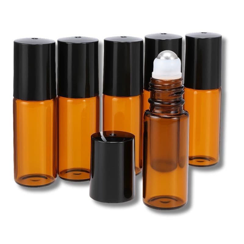 100 Unidades Frasco Roll On Para Óleo Essencial Vidro Âmbar 5ml Tampa Plástico Preta