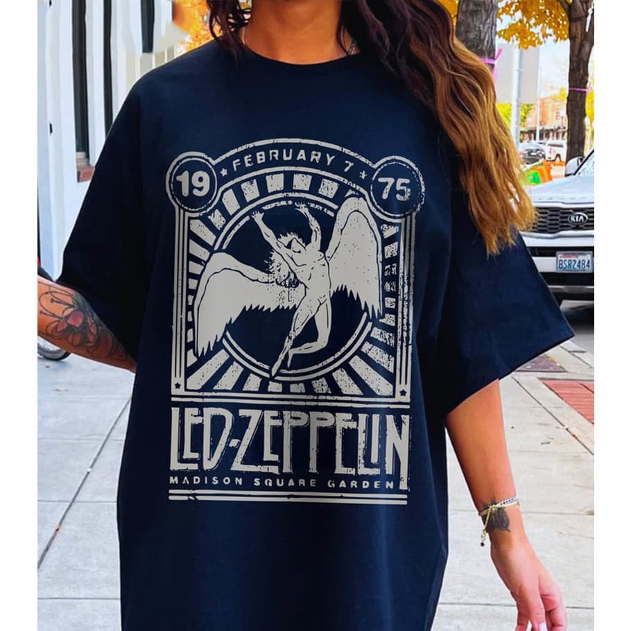 Camiseta Premium em Algodão Puro Camiseta t-shirt Unissex Algodão Led Zeppelin 1975