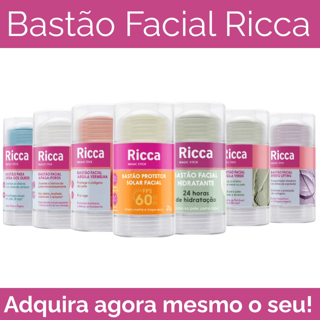 Bastao Facial Ricca Skincare Diário | Hidratação - Anti-oleosidade - Lifting e FPS60