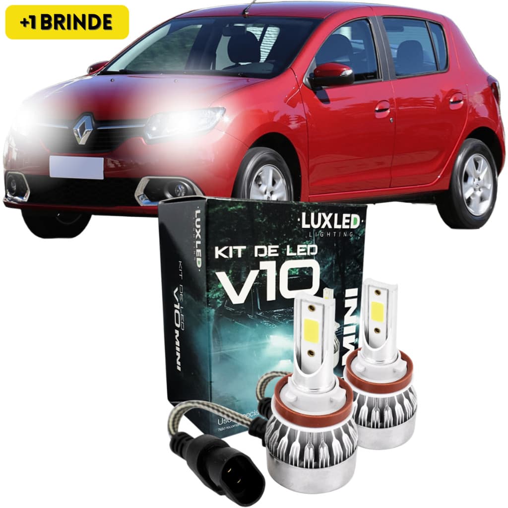 Kit Ultra Led Renault Sandero 2013 à 2015 Farol de Milha 6500k 20000 Lumens V10