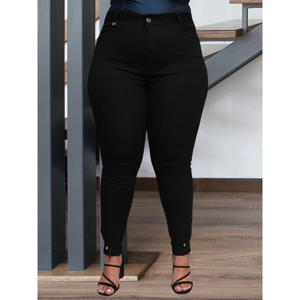 Calça Feminina Plus Size Preta Básica com Lycra Cintura Alta Premium JEANS PLUS SIZE CALÇA MODELADORA