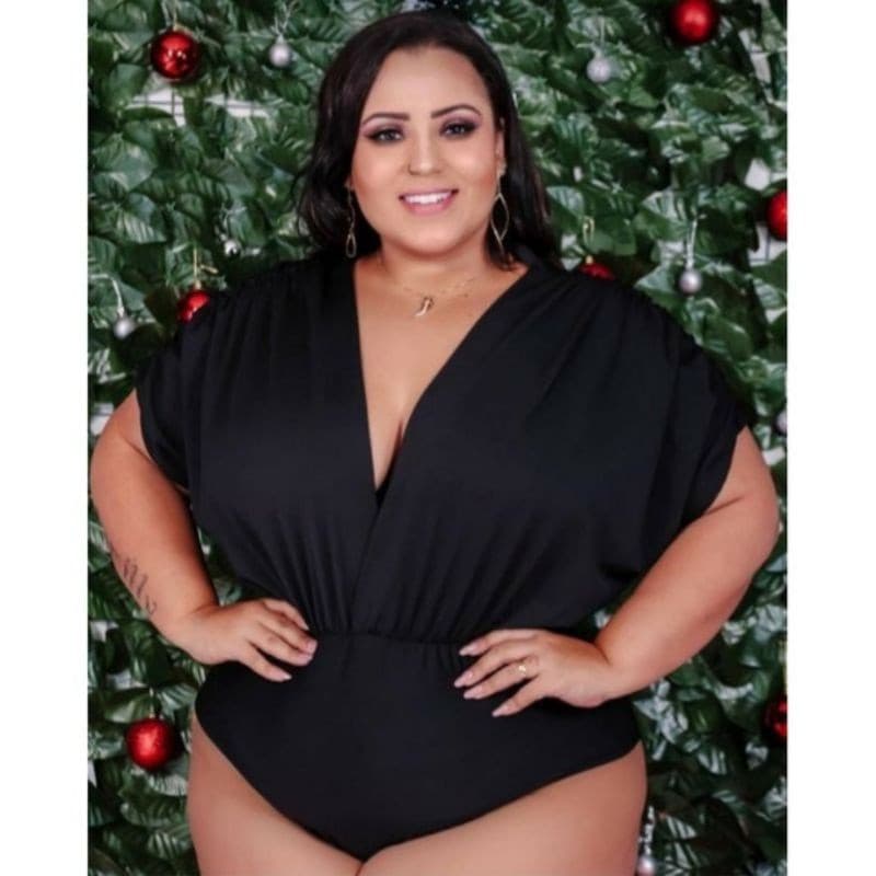 Body Plus Size Manga Morcego Decote em V Tamanhos Grande