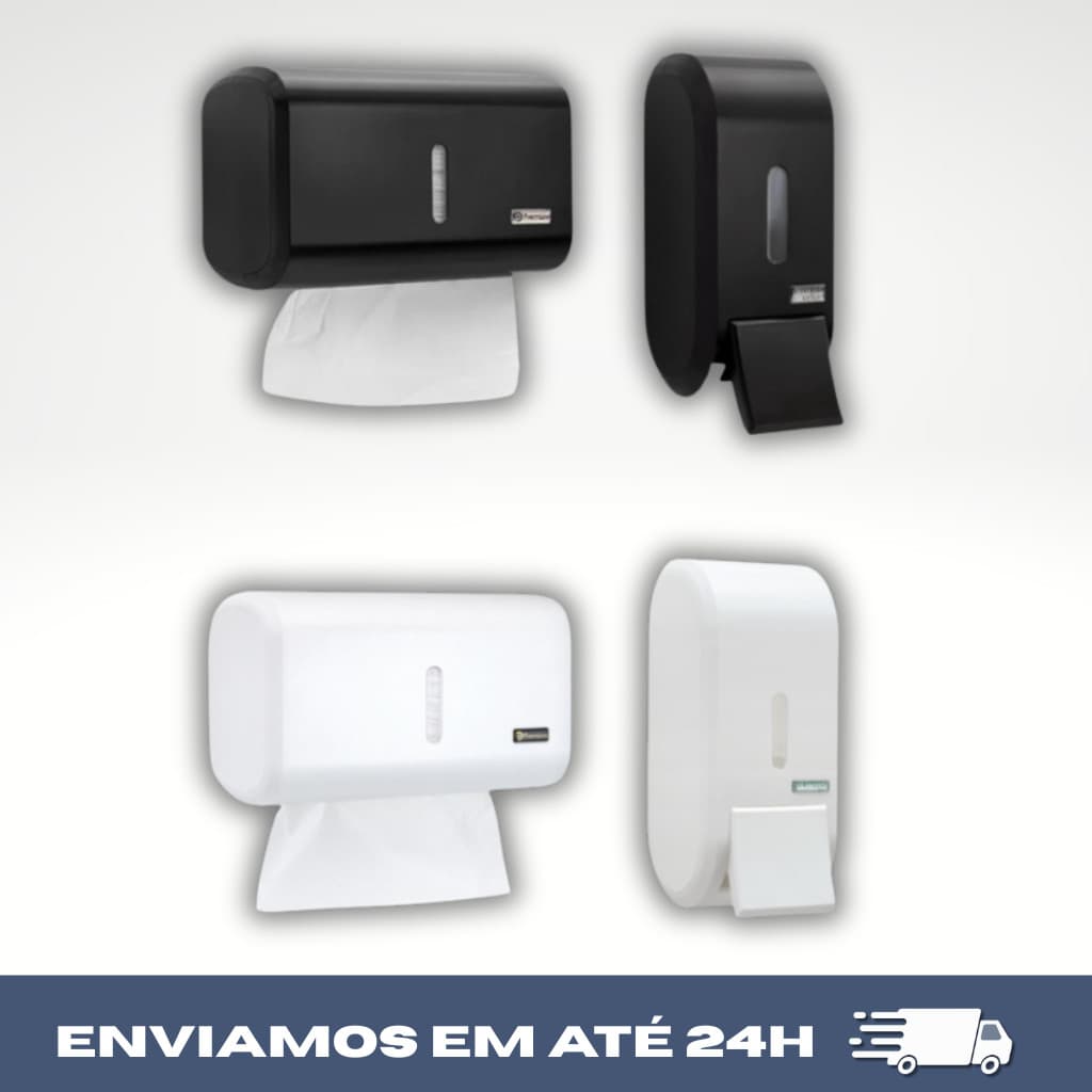 Saboneteira com Porta Papel Toalha Compacta Kit Premisse Preto ou Escritório Higiene