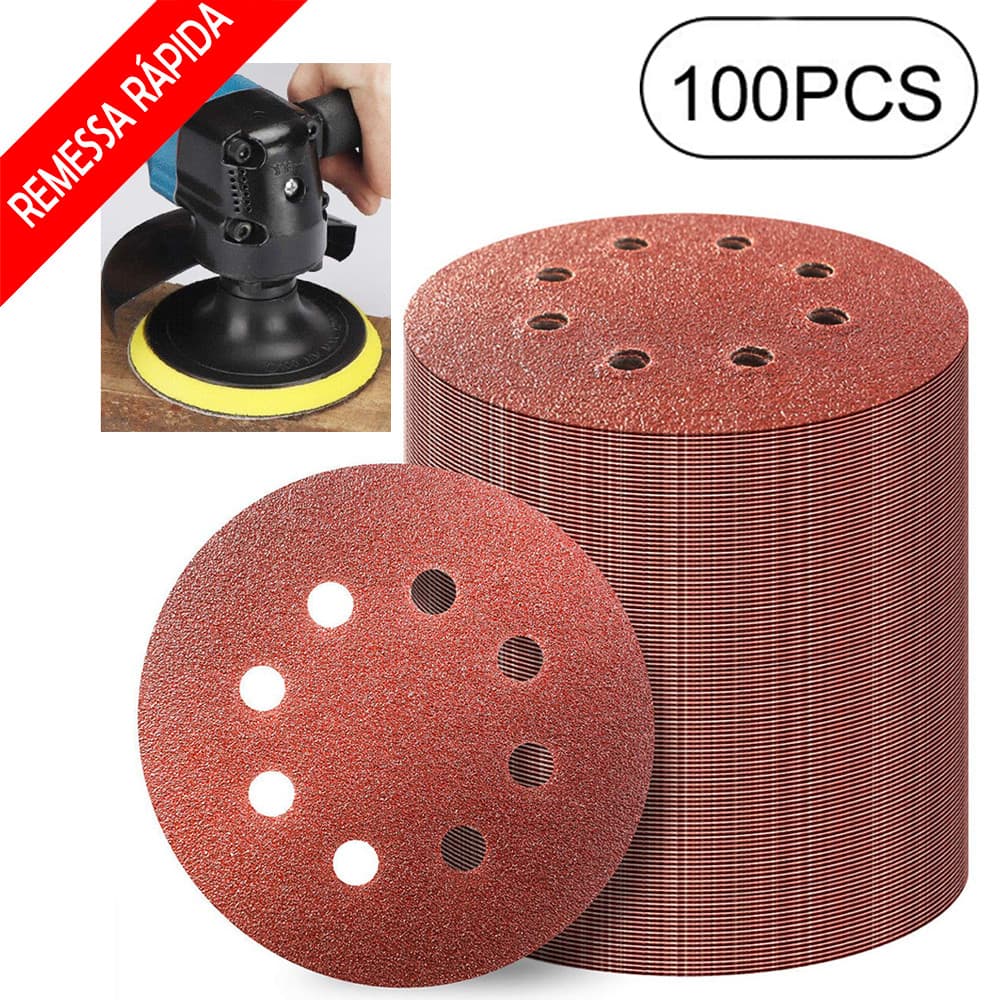 100 Pçs Discos de Lixa 8 Furos, 60/80/120/180/240/320/400 Grãos Variados, Disco de Lixa para Lixadeira Orbital Aleatória