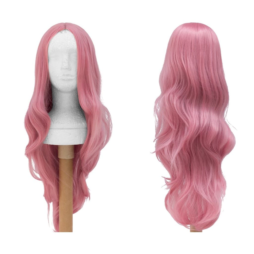 Peruca Rosa Milkshake Leve Ondulada 75cm Longa Sem Franja Cosplay Wig