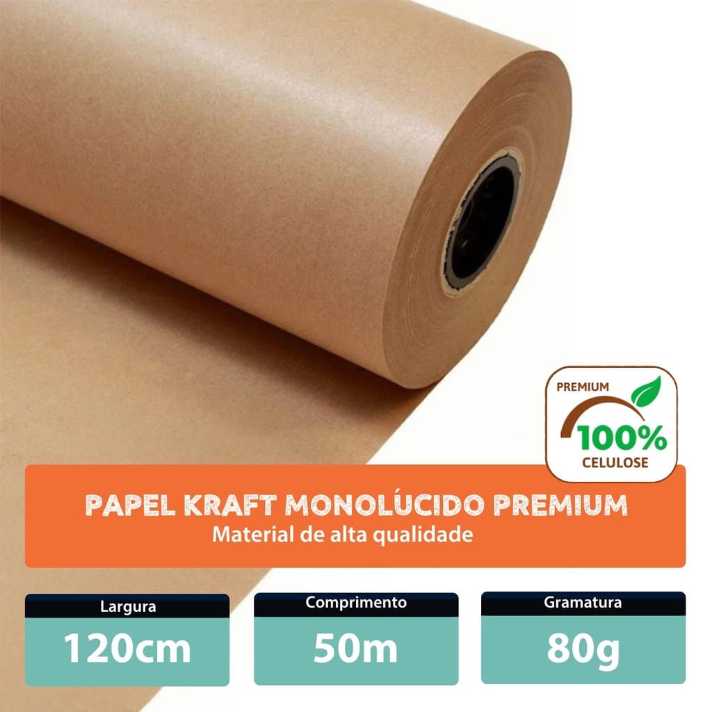 Papel Kraft 80g Com 120cm De Largura x 50 Metros Monolúcido - Comércio E Embalagens