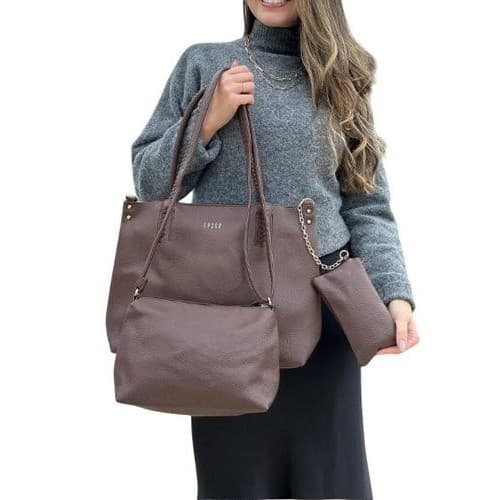 Kit 3 Pecas Bolsa Feminina Moda Tote Casual Marrom