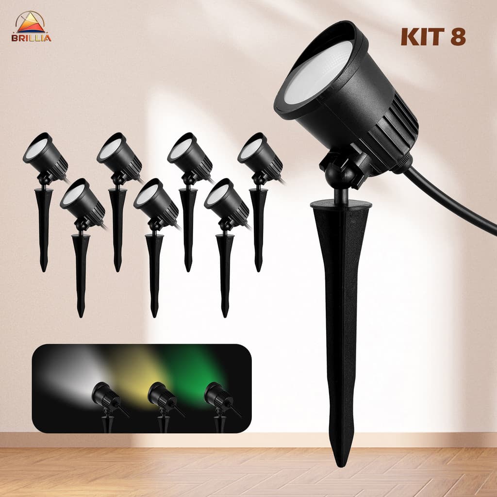 Kits 2 a 8 LED Luminária Espeto Jardim LED 7W à Prova d’Água Branco Frio Quente ou Verde IP65 Bivolt