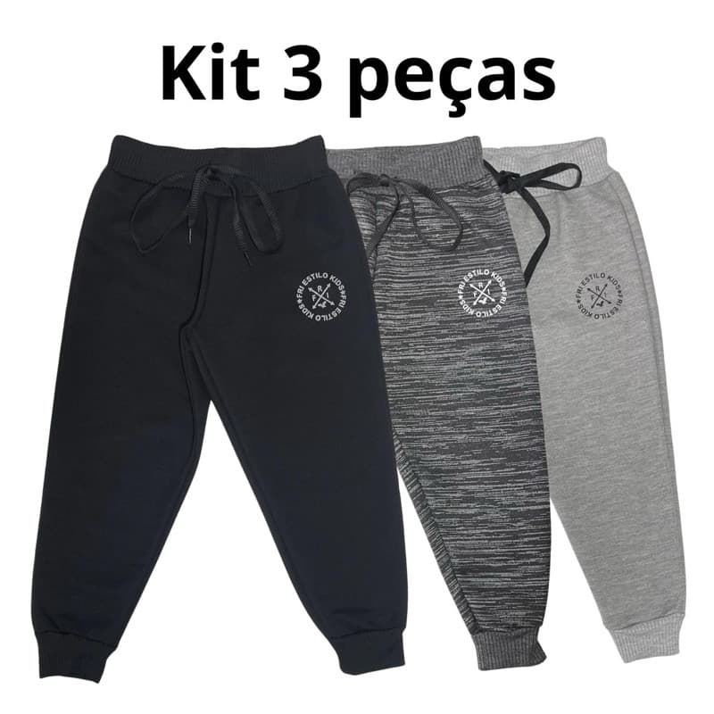 Kit 3 Calças Moletom Moletinho Infantil Unissex Menina Menino Inverno
