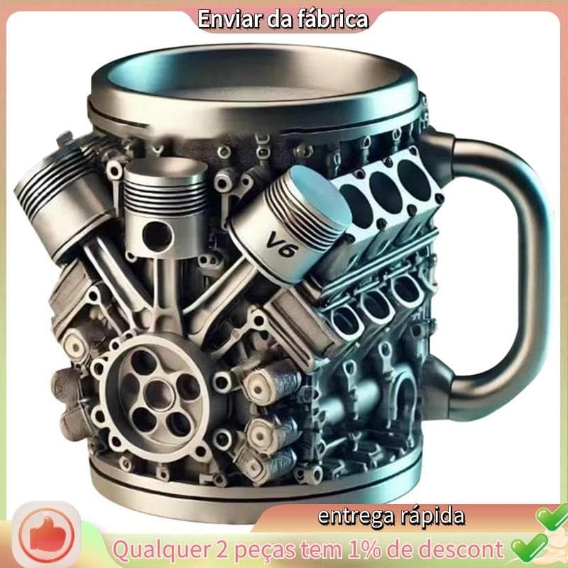 V6 Motores Copo De Aço Inoxidável Caneca De Café Carro Xícara Com Alça Isolada Para Presente Dos Amantes Do