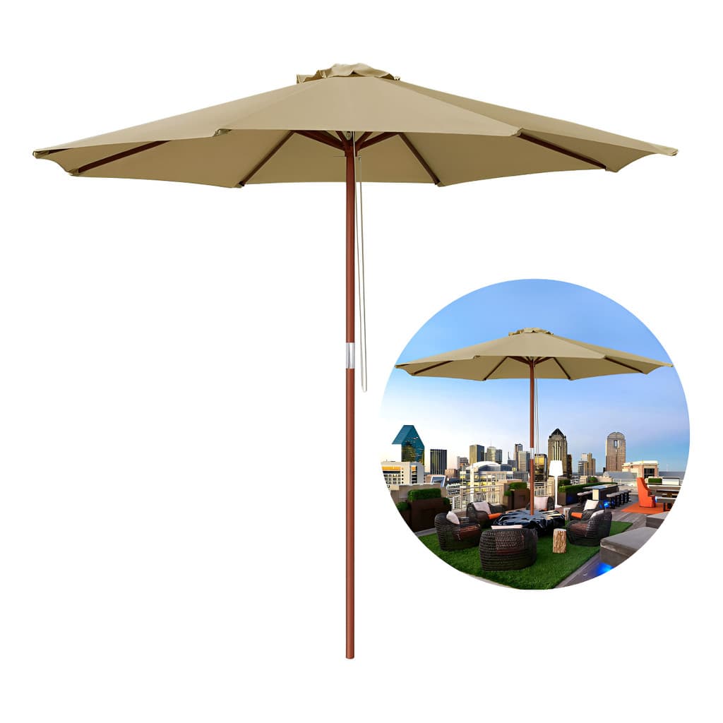 Ombrelone Madeira 2,4m Praia Sombreiro Grande Piscina Jardim Guarda Sol Gigante Bege Branco e Verde