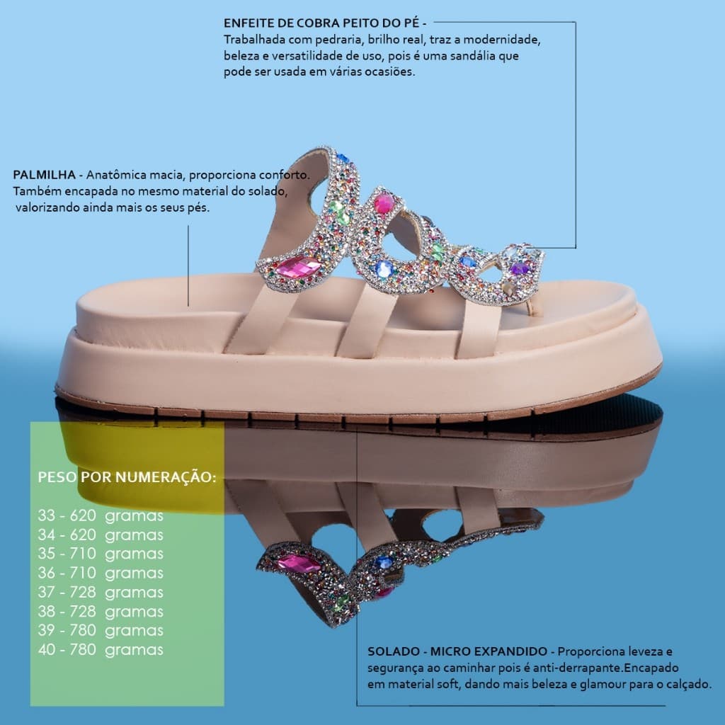 Papete Feminina Sandália Flatform Pedrarias Brilhantes Nobre Estilo Snake