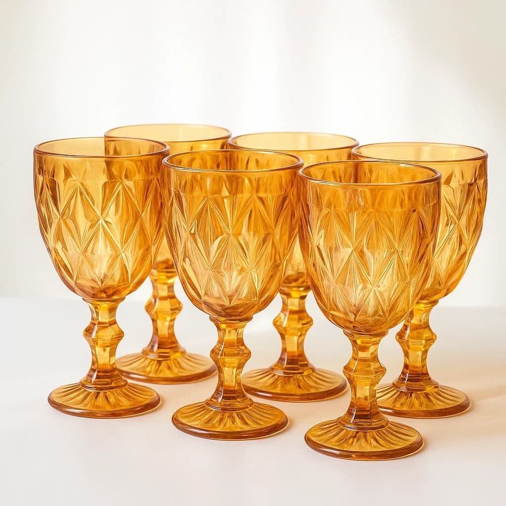 Conjunto 6 Taças De Vidro Abacaxi Dourada Diamond Gold 325ml