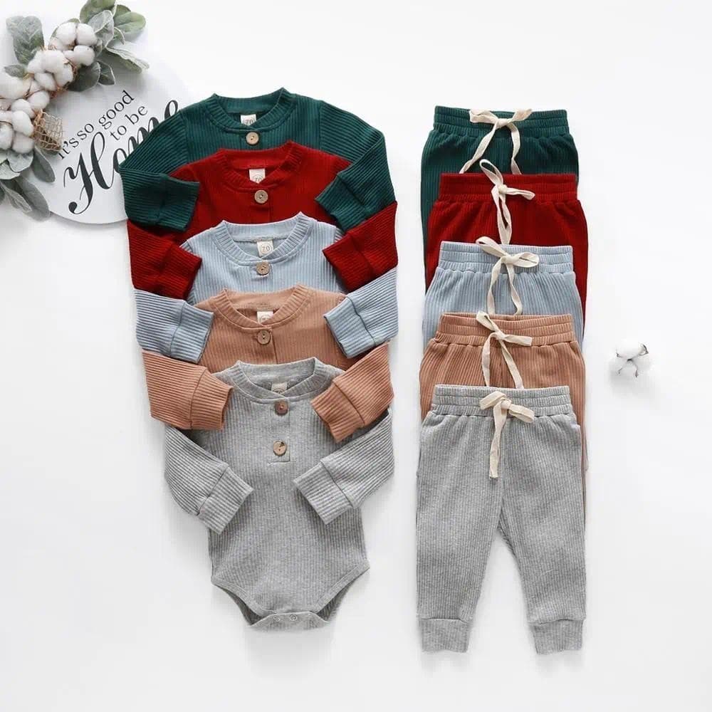 Conjuntos de Roupas para Bebê Recém-Nascido Menina Menino Primavera Outono Canelados/Xadrez Sólidos, Macacões de Manga L