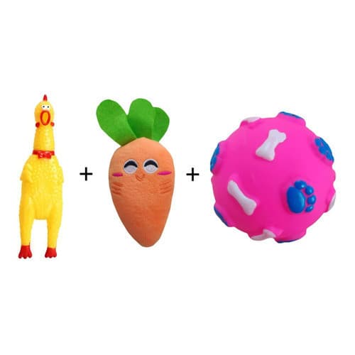 Kit 3 Brinquedos para cachorros pequeno porte cães brinquedo mordedor Pet (Frango + Pelúcia + Vinil)