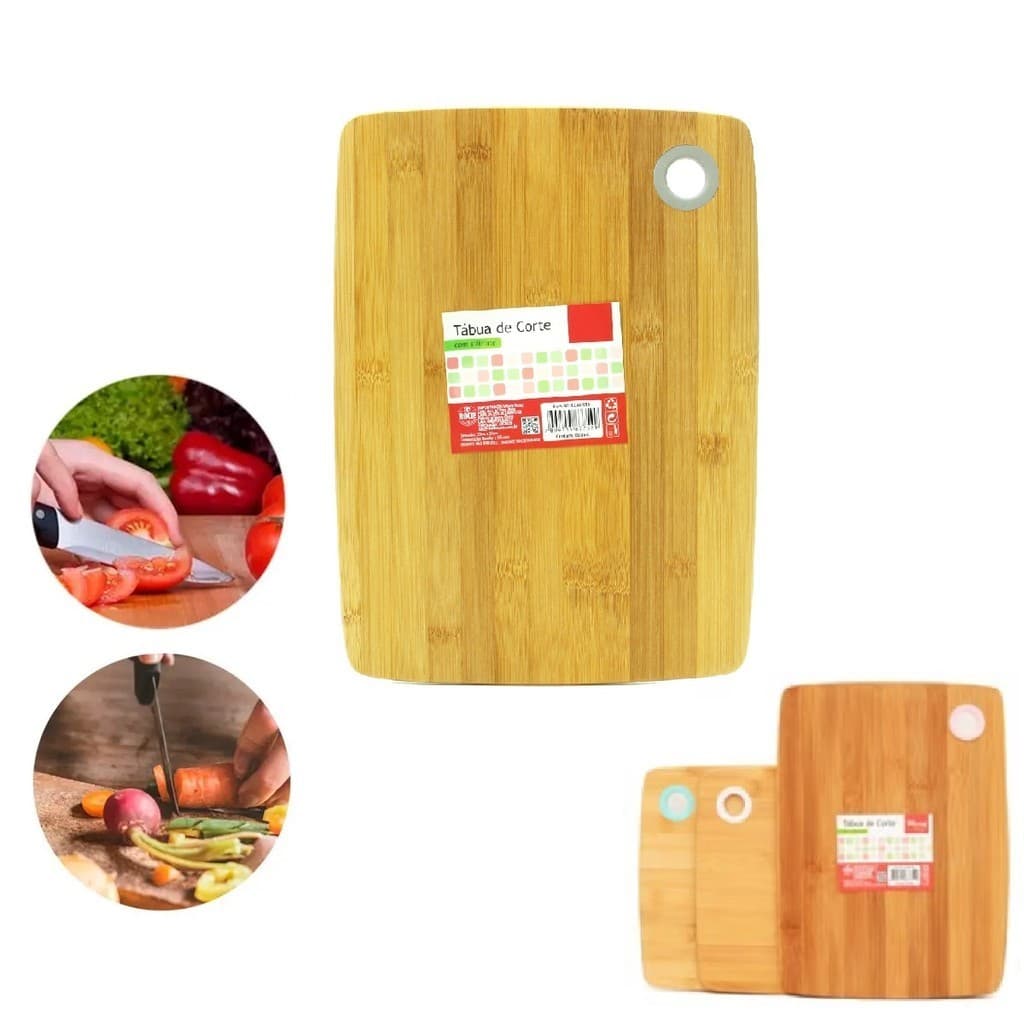 Tábua de Corte Em Bambu Carnes Legumes Cozinha 28cm