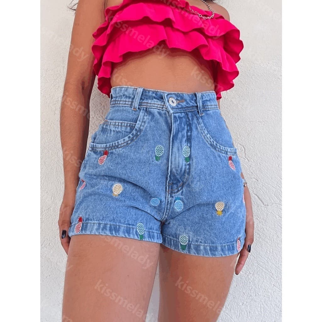 ninajeans 8261 short Jeans com bordado feminina jeans casual cintuta alta Shorts jeans feminino
