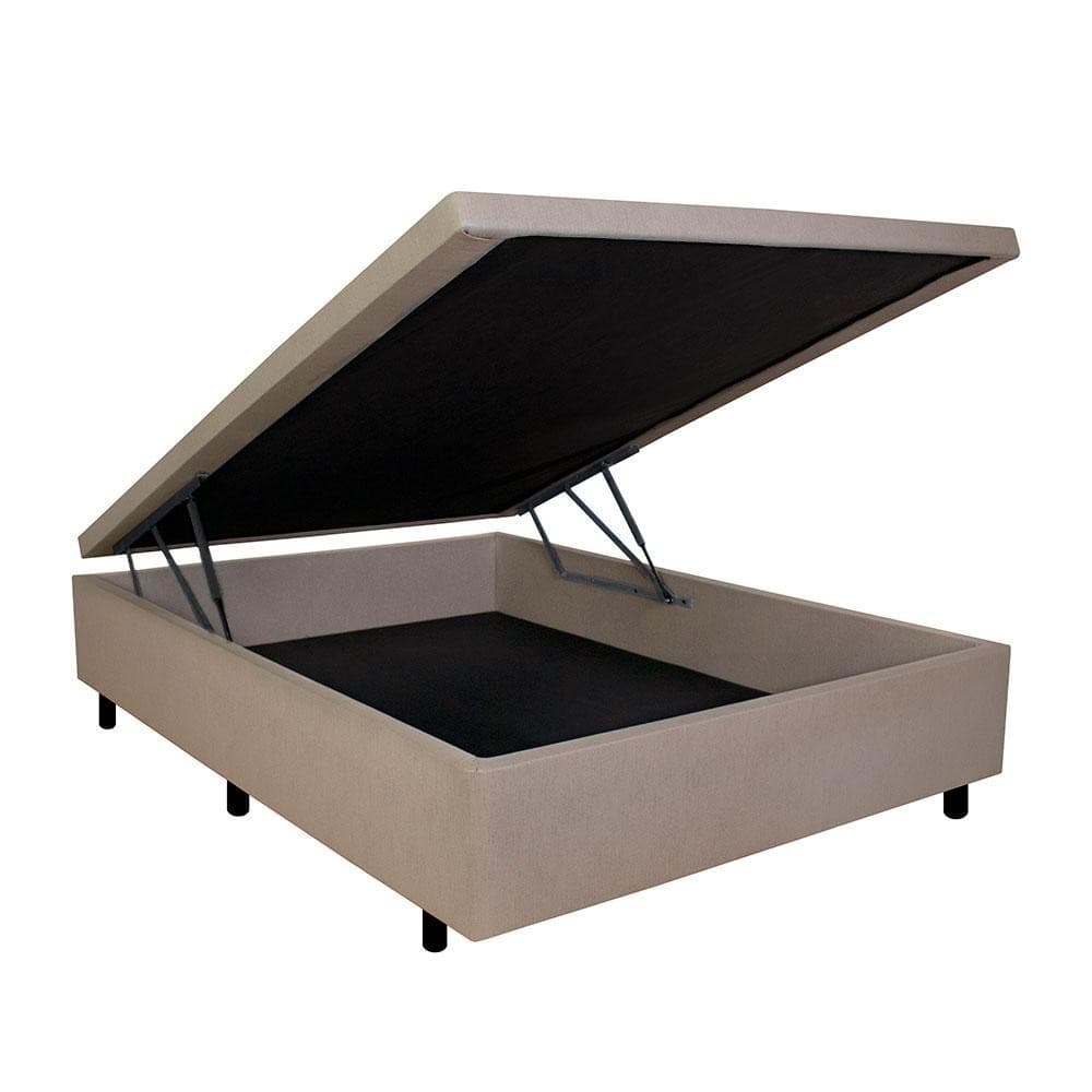 Base Box Casal com Baú 138x188x42cm Courino Linho Bege