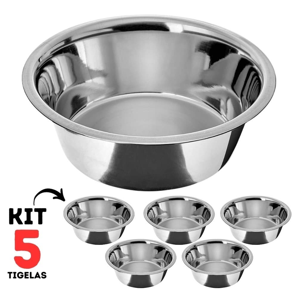 Kit 5 Tigela de Inox Nº1 Comedouro Pet Cães Gatos