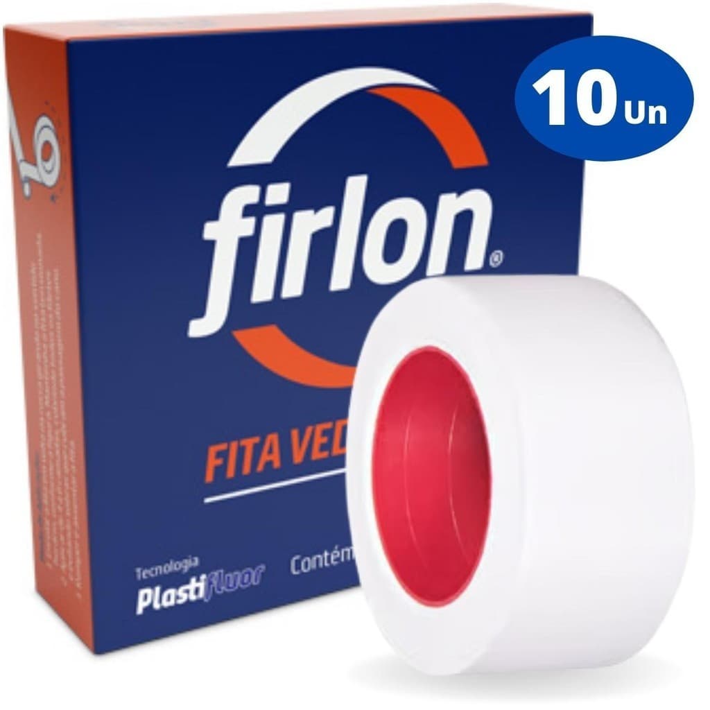 Kit 10 Fitas Veda Rosca Teflon 12mm x 10m Firlon Fita Isolante de Vazamentos Conexões Hidráulicas Obra