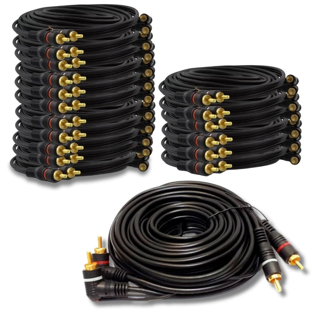 Kit 20 Cabos Rca 5 Metros Som Automotivo Modulo Amplificador
