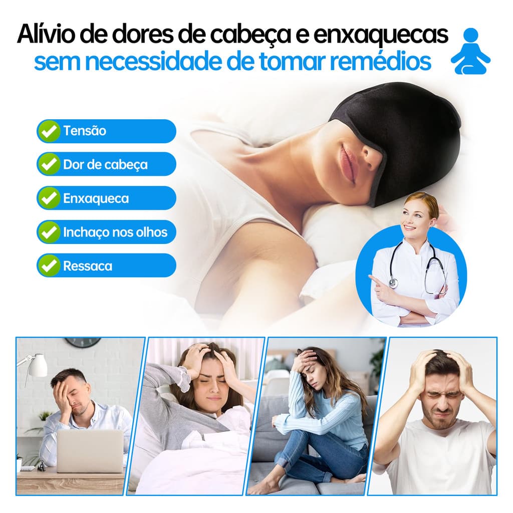 Touca Para Enxaqueca e Alívio da Dor de Cabeça 360 Graus Gel Flexível Quente e Frio Anti-Stress Sono Pronta Entrega