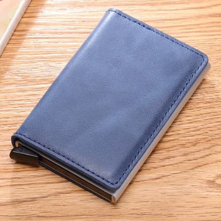 Fibra De Carbono Titular Do CartãO Carteiras Homens Marca Rfid Azul Magia Trifold Couro Fino Mini Carteira