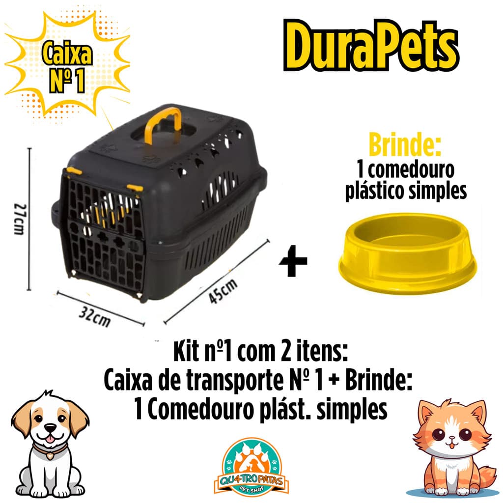 Caixa de Transporte DuraPets Nº 1 + 1 Comedouro plást. simples (brinde)
