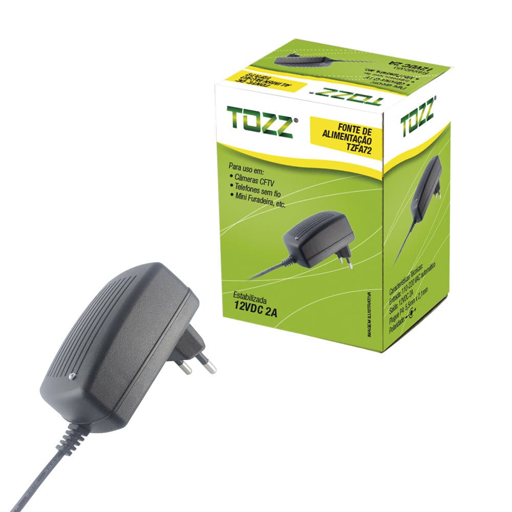 Fonte Circuito Fechado 12VDC 2A 110/220V Automática CFTV Câmera Mod Tzfa72