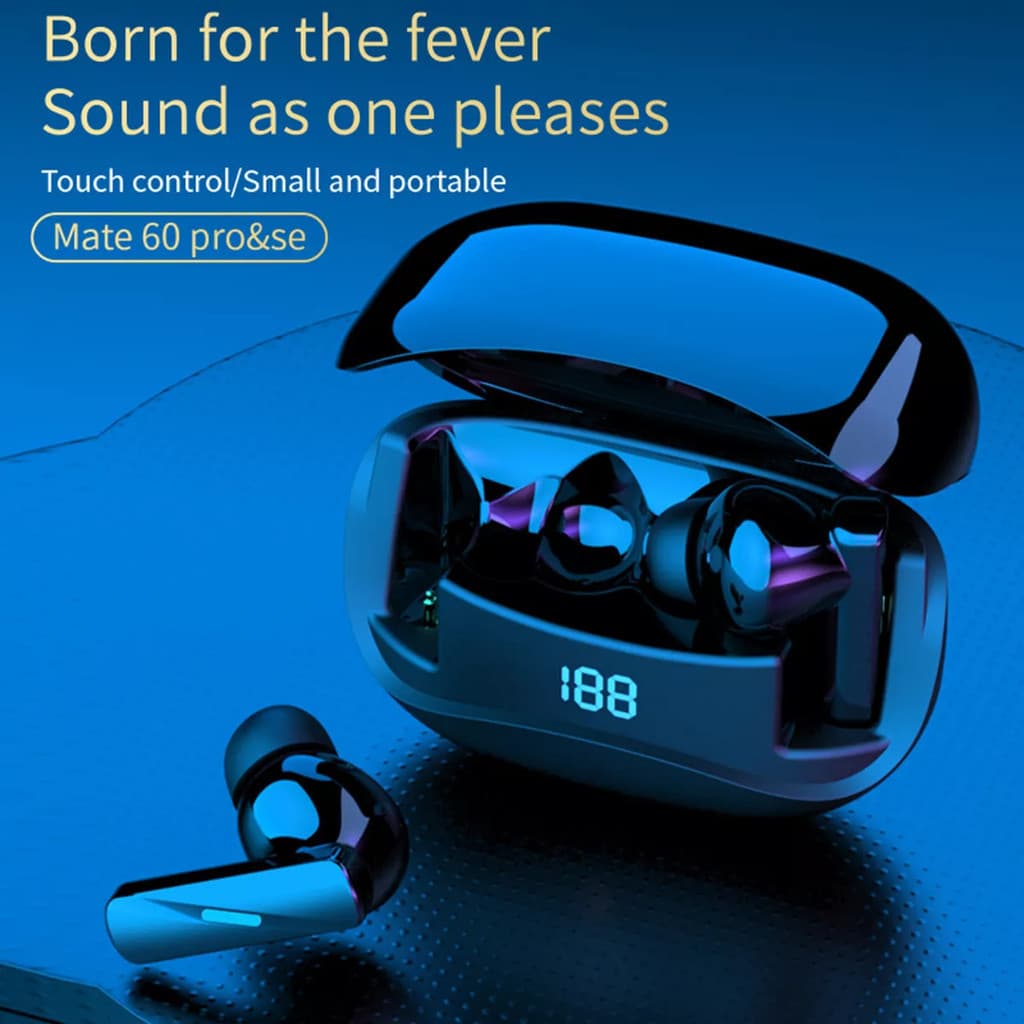 Fone Bluetooth TWS Mate 60 Sem Fio Controle Touch Redução De Ruído Áudio Estéreo Microfone Integrado Estojo Carregador